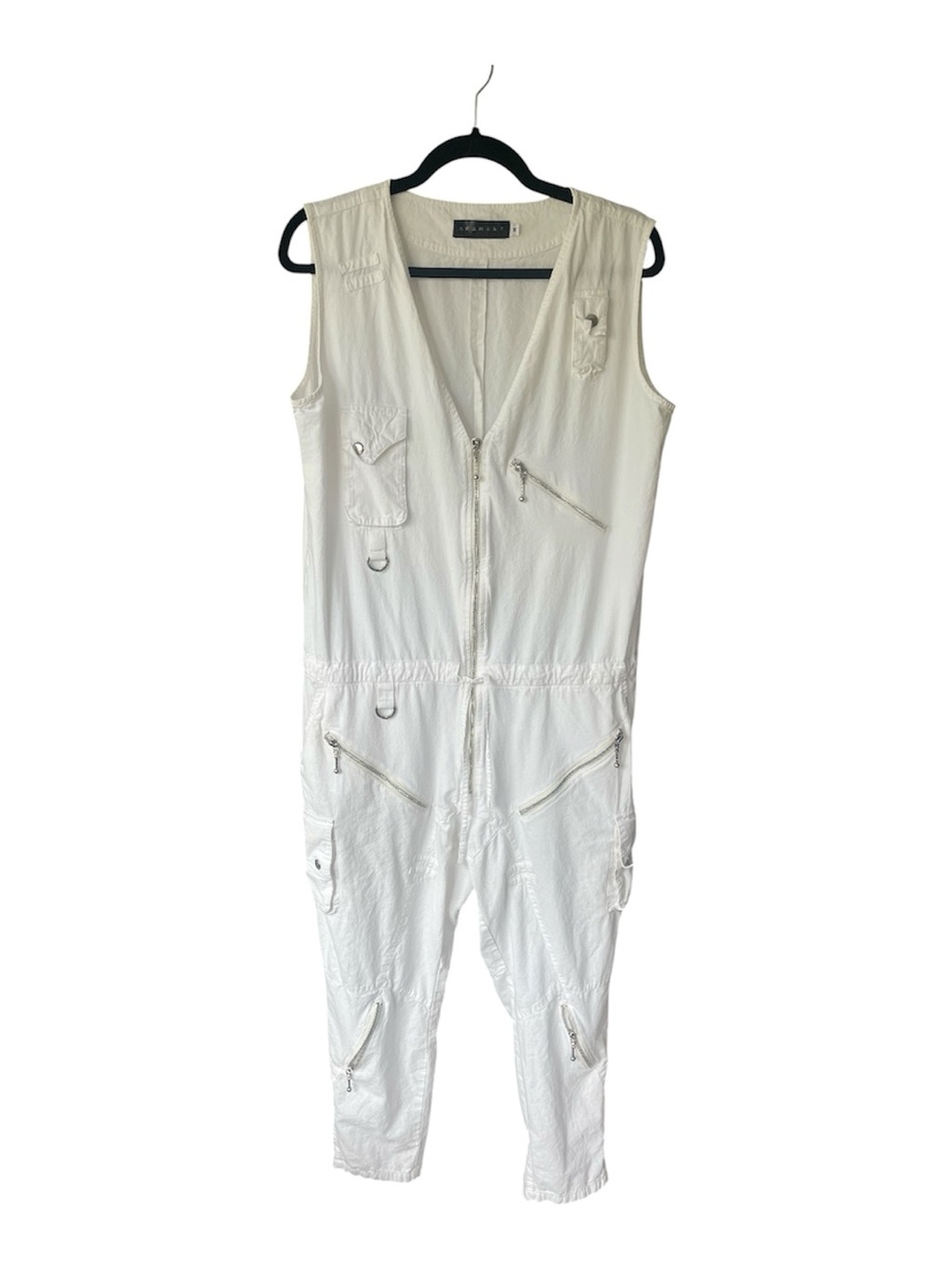 The Unisex Arahant Magi Jumpsuit in white is a sleeveless, drop-crotch design, M - Picture 6 of 11